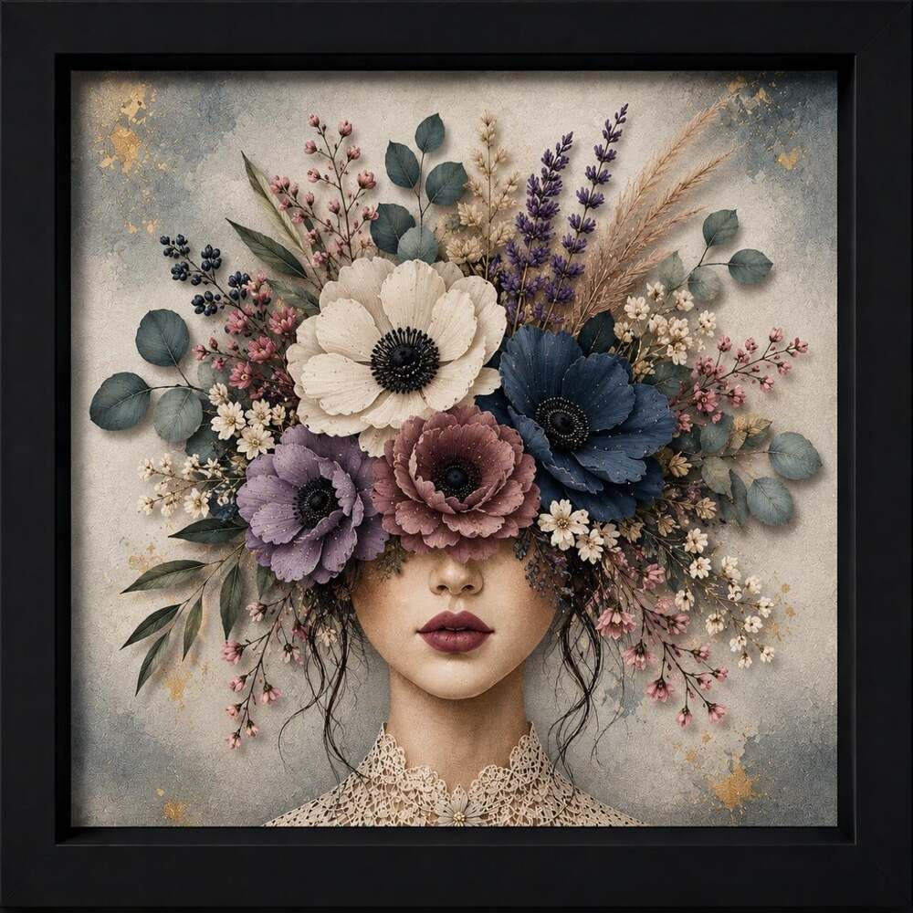 8 X 8 Black Framed Floral Woman A 24 D